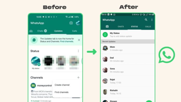 Delete Updates Option on WhatsApp